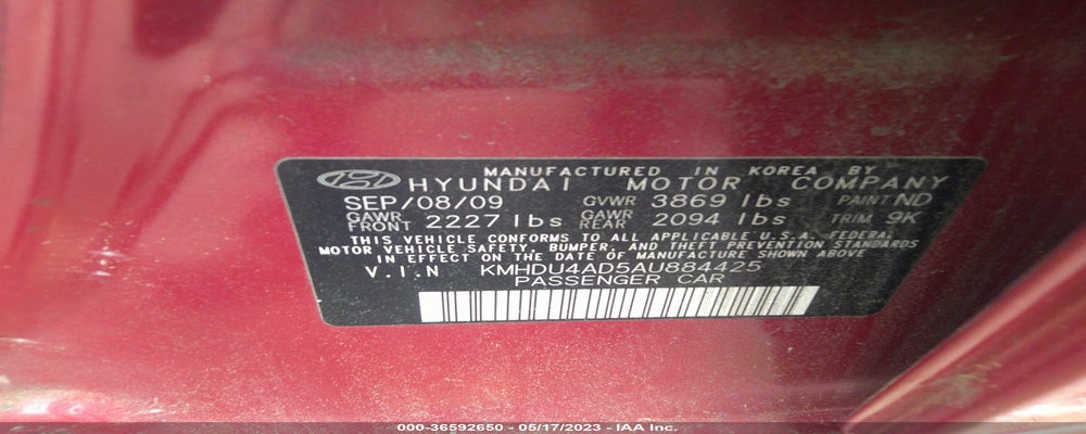 KMHDU4AD5AU884425 2010 HYUNDAI ELANTRA photo no. 9