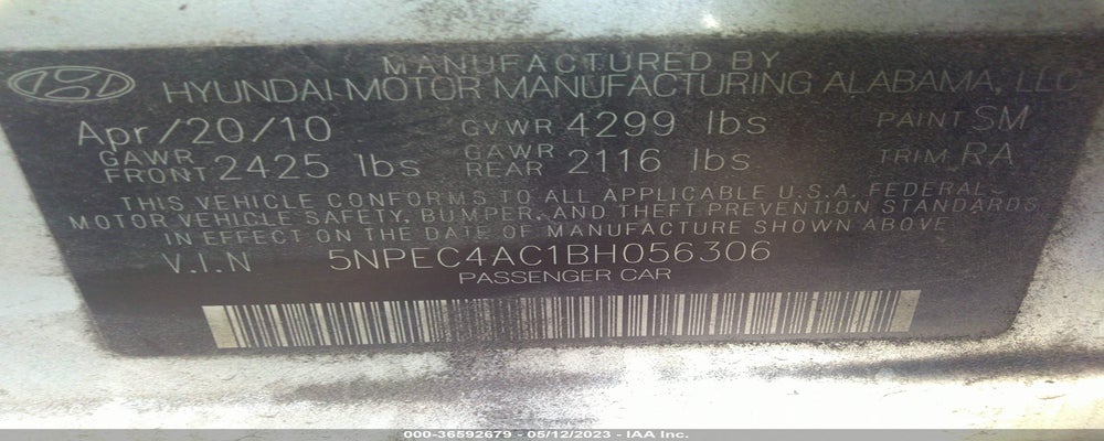 5NPEC4AC1BH056306 2011 HYUNDAI SONATA photo no. 9