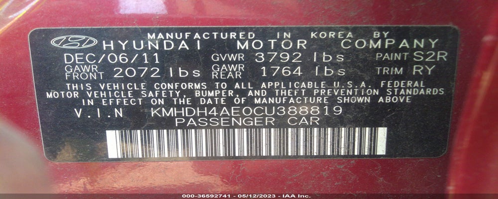 KMHDH4AE0CU388819 2012 HYUNDAI ELANTRA photo no. 9