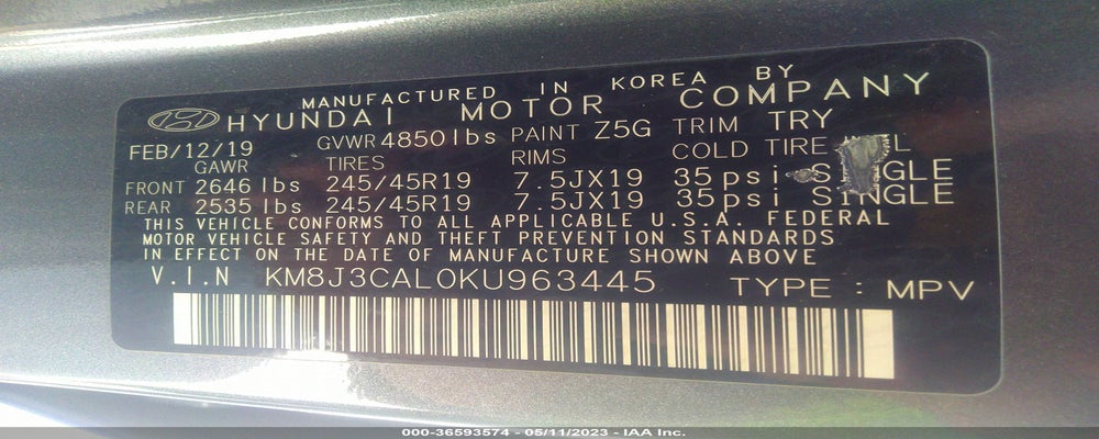 KM8J3CAL0KU963445 2019 HYUNDAI TUCSON photo no. 9