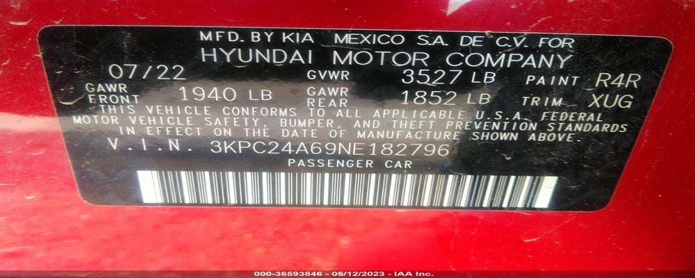 3KPC24A69NE182796 2022 HYUNDAI ACCENT photo no. 9