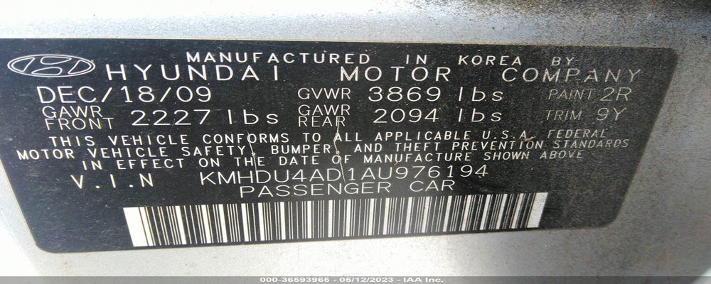 KMHDU4AD1AU976194 2010 HYUNDAI ELANTRA photo no. 9