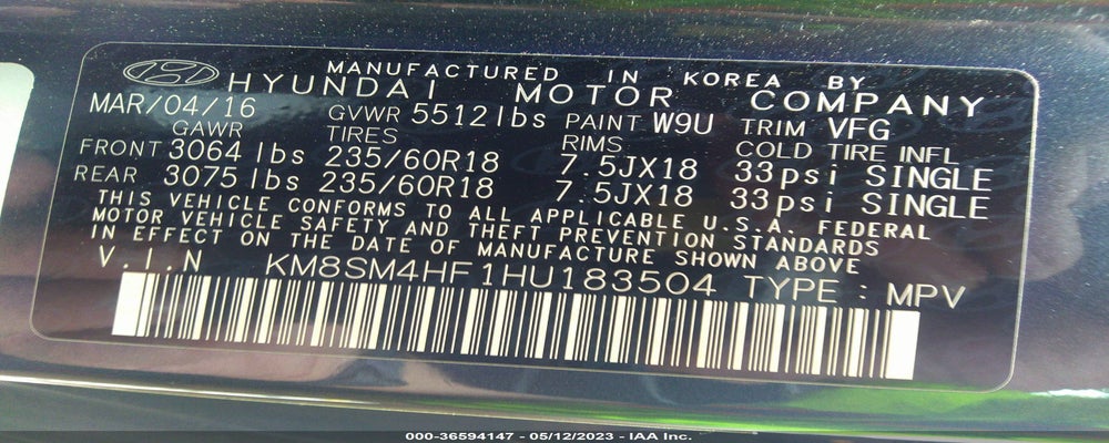 KM8SM4HF1HU183504 2017 HYUNDAI SANTA FE photo no. 9