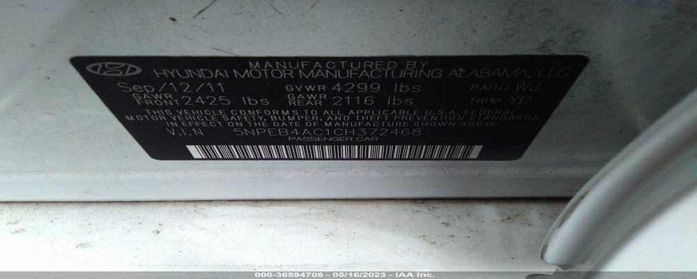 5NPEB4AC1CH372468 2012 HYUNDAI SONATA photo no. 9