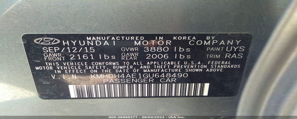 KMHDH4AE1GU648490 2016 HYUNDAI ELANTRA photo no. 9