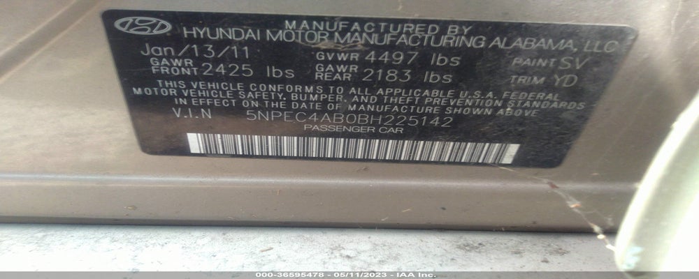 5NPEC4AB0BH225142 2011 HYUNDAI SONATA photo no. 9