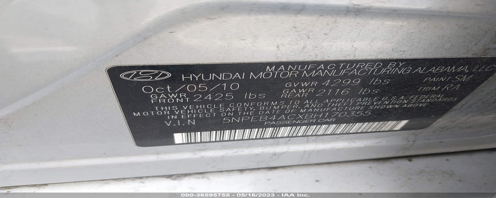 5NPEB4ACXBH170355 2011 HYUNDAI SONATA photo no. 9
