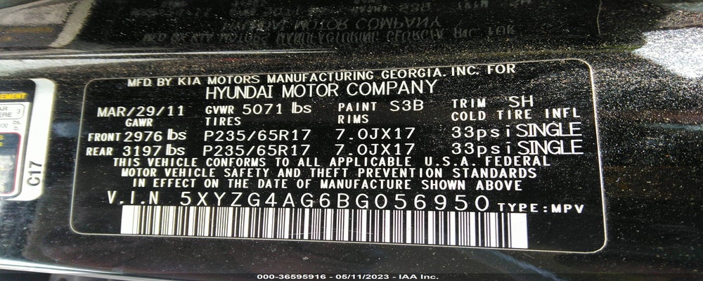 5XYZG4AG6BG056950 2011 HYUNDAI SANTA FE photo no. 9