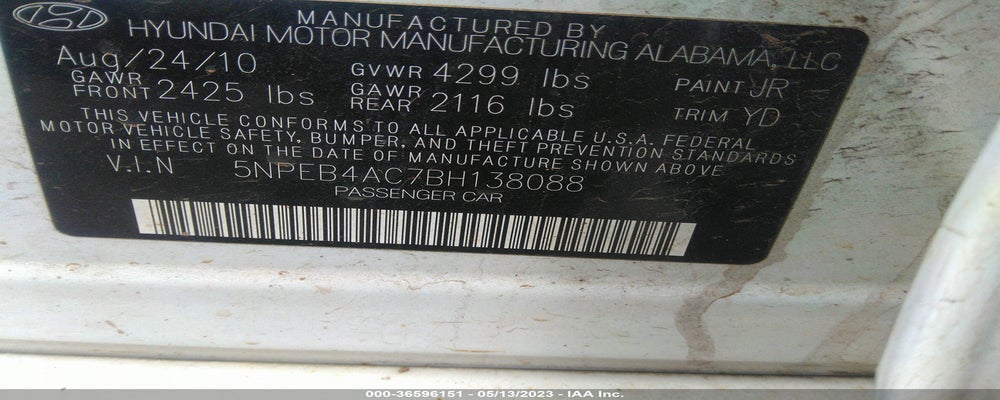 5NPEB4AC7BH138088 2011 HYUNDAI SONATA photo no. 9