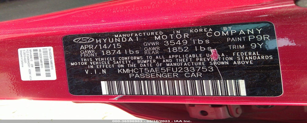 KMHCT5AE5FU233753 2015 HYUNDAI ACCENT photo no. 9