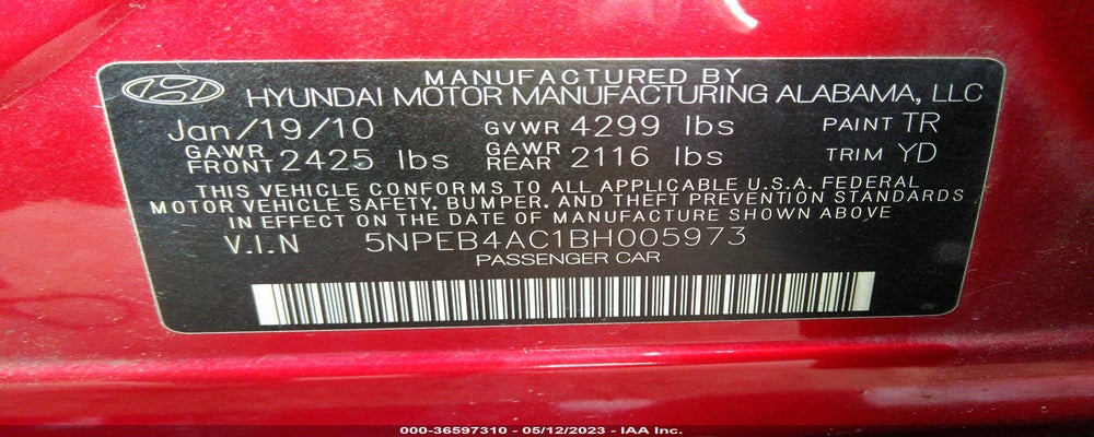 5NPEB4AC1BH005973 2011 HYUNDAI SONATA photo no. 9