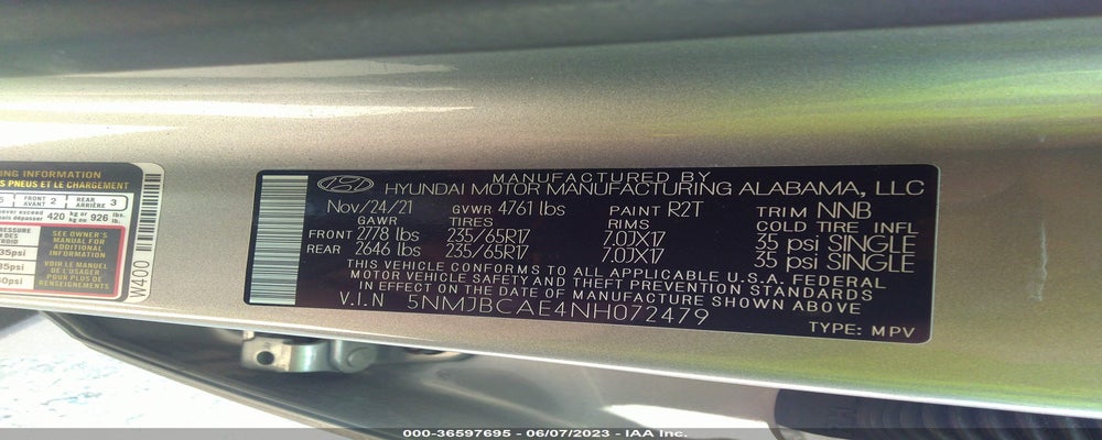 5NMJBCAE4NH072479 2022 HYUNDAI TUCSON photo no. 9