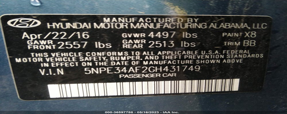5NPE34AF2GH431749 2016 HYUNDAI SONATA photo no. 9