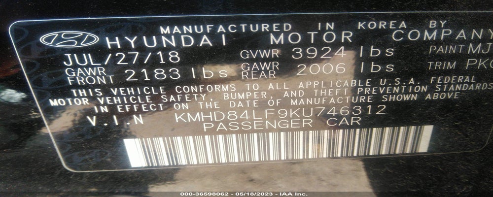KMHD84LF9KU746312 2019 HYUNDAI ELANTRA photo no. 9