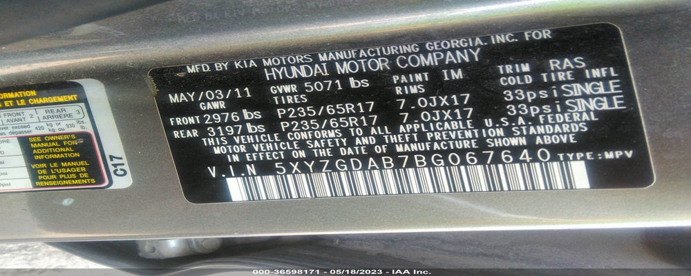 5XYZGDAB7BG067640 2011 HYUNDAI SANTA FE photo no. 9