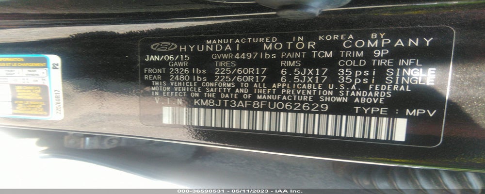 KM8JT3AF8FU062629 2015 HYUNDAI TUCSON photo no. 9