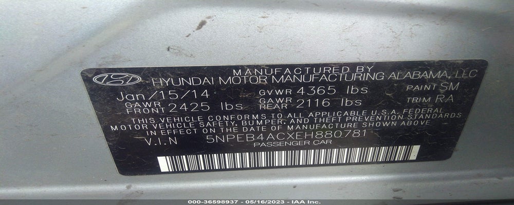 5NPEB4ACXEH880781 2014 HYUNDAI SONATA photo no. 9