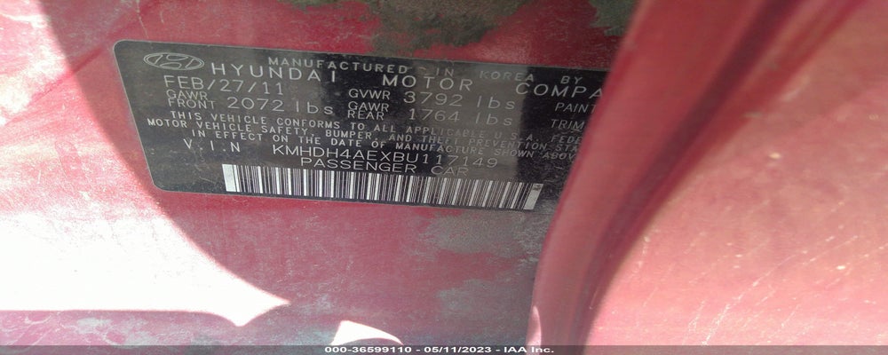KMHDH4AEXBU117149 2011 HYUNDAI ELANTRA photo no. 9