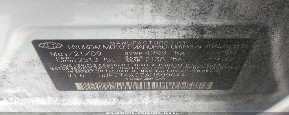 5NPET4AC7AH599044 2010 HYUNDAI SONATA photo no. 9