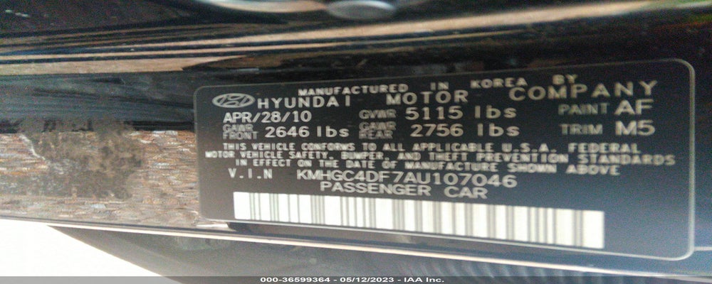 KMHGC4DF7AU107046 2010 HYUNDAI GENESIS photo no. 9