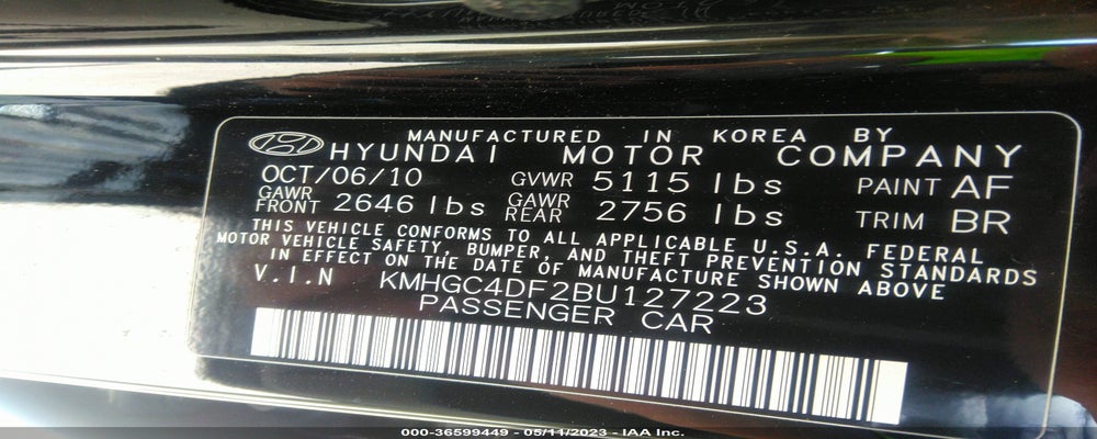 KMHGC4DF2BU127223 2011 HYUNDAI GENESIS photo no. 9