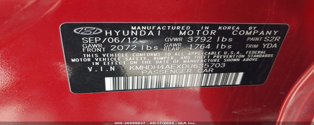 KMHDH4AEXDU635703 2013 HYUNDAI ELANTRA photo no. 9