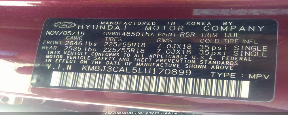 KM8J3CAL5LU170899 2020 HYUNDAI TUCSON photo no. 9