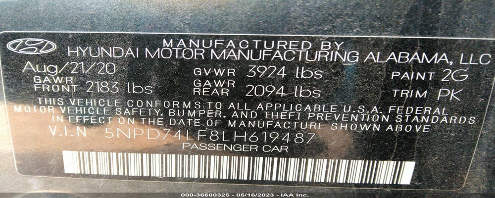 5NPD74LF8LH619487 2020 HYUNDAI ELANTRA photo no. 9