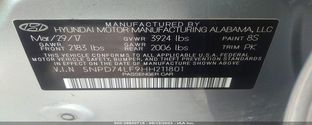 5NPD74LF9HH211801 2017 HYUNDAI ELANTRA photo no. 9