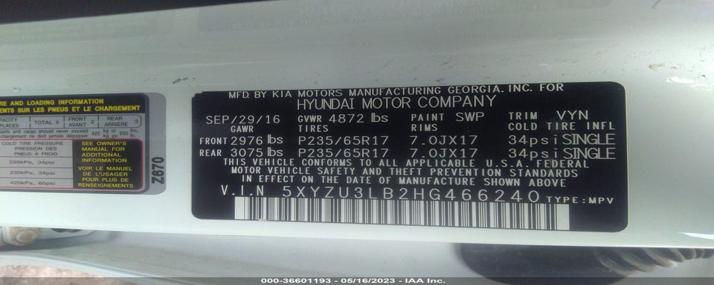 5XYZU3LB2HG466240 2017 HYUNDAI SANTA FE SPORT photo no. 9