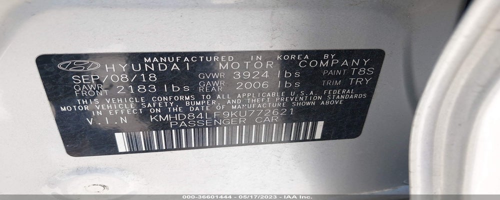 KMHD84LF9KU772621 2019 HYUNDAI ELANTRA photo no. 9