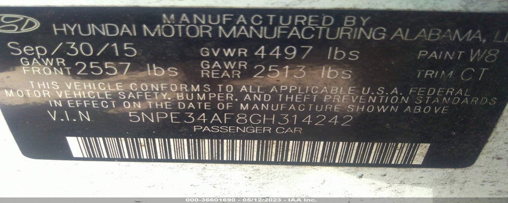 5NPE34AF8GH314242 2016 HYUNDAI SONATA photo no. 9