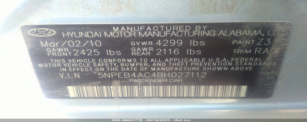 5NPEB4AC4BH027112 2011 HYUNDAI SONATA photo no. 9