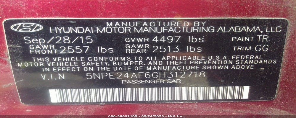 5NPE24AF6GH312718 2016 HYUNDAI SONATA photo no. 9
