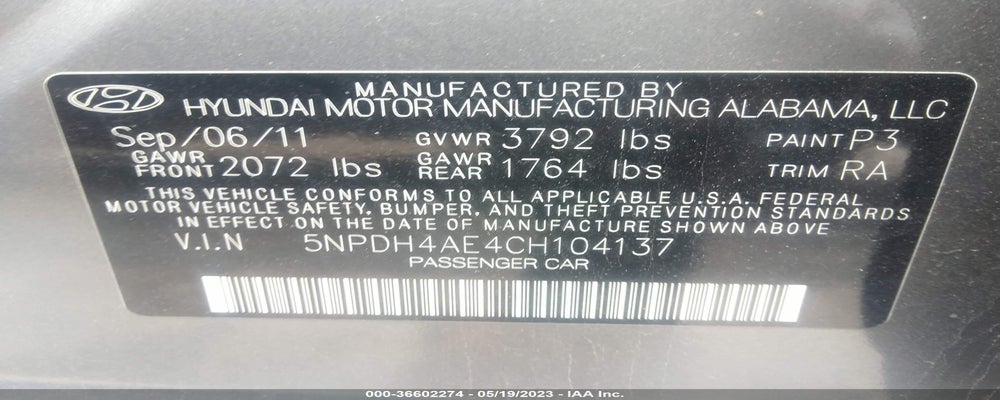 5NPDH4AE4CH104137 2012 HYUNDAI ELANTRA photo no. 9