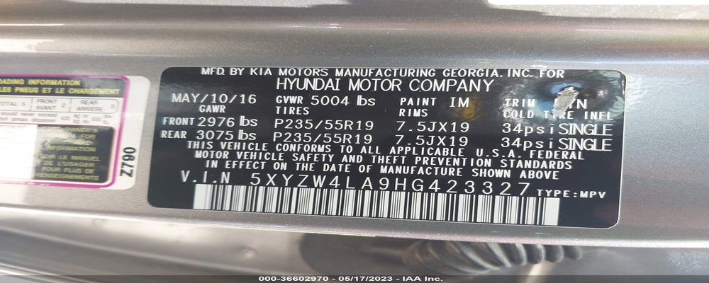 5XYZW4LA9HG423327 2017 HYUNDAI SANTA FE SPORT photo no. 9