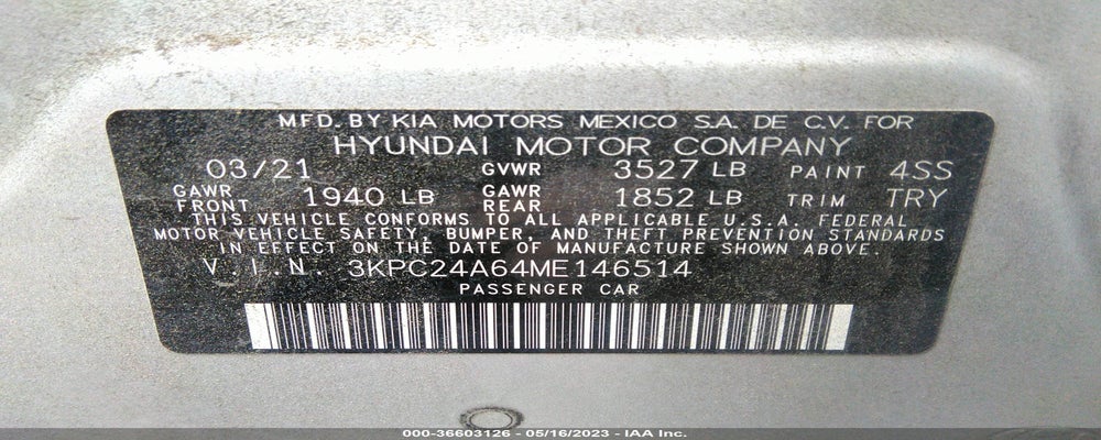 3KPC24A6XME143035 2021 HYUNDAI ACCENT photo no. 9