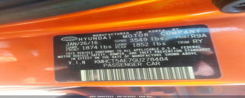 KMHCT5AE7GU278484 2016 HYUNDAI ACCENT photo no. 9