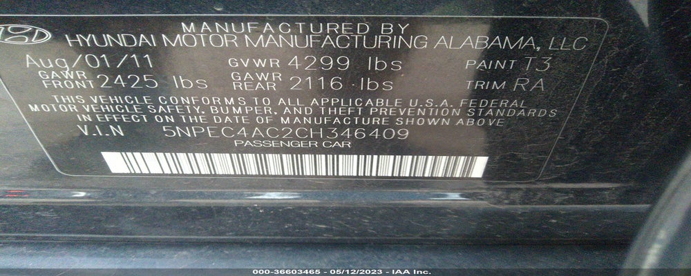 5NPEC4AC2CH346409 2012 HYUNDAI SONATA photo no. 9