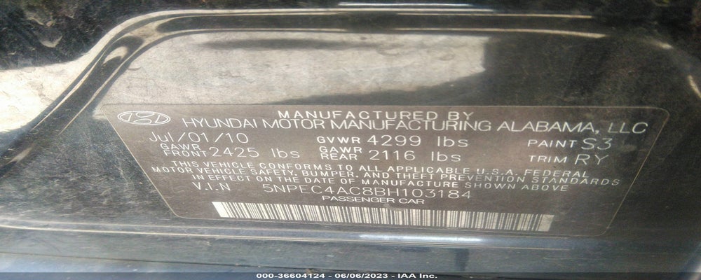 5NPEC4AC8BH103184 2011 HYUNDAI SONATA photo no. 9
