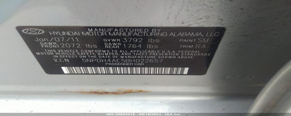 5NPDH4AE5BH022657 2011 HYUNDAI ELANTRA photo no. 9