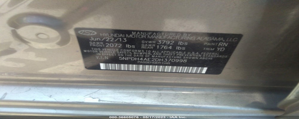 5NPDH4AE2DH370998 2013 HYUNDAI ELANTRA photo no. 9