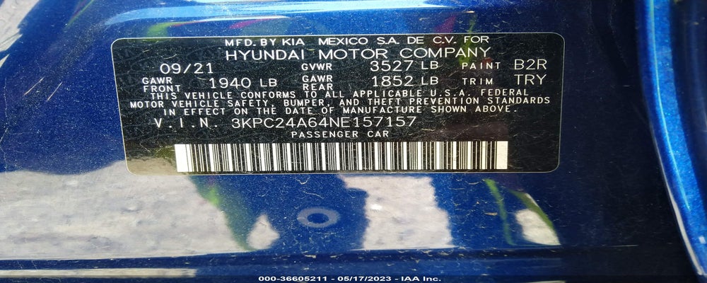 3KPC24A64NE157157 2022 HYUNDAI ACCENT photo no. 9