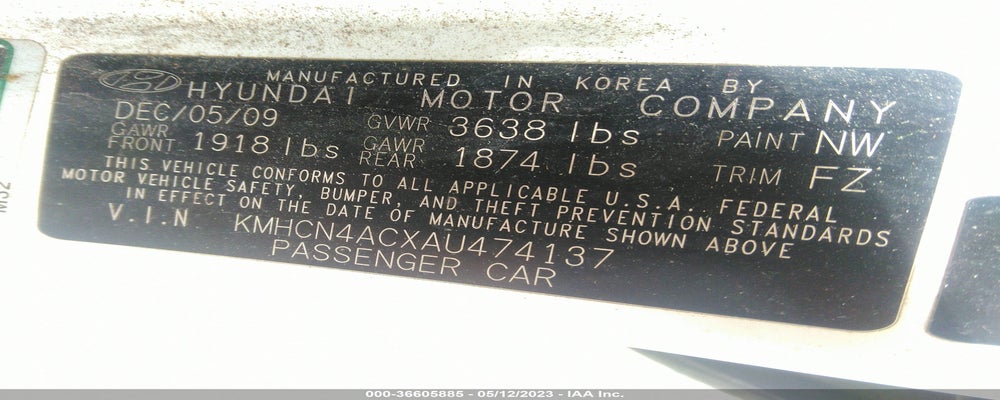 KMHCN4ACXAU474137 2010 HYUNDAI ACCENT photo no. 9