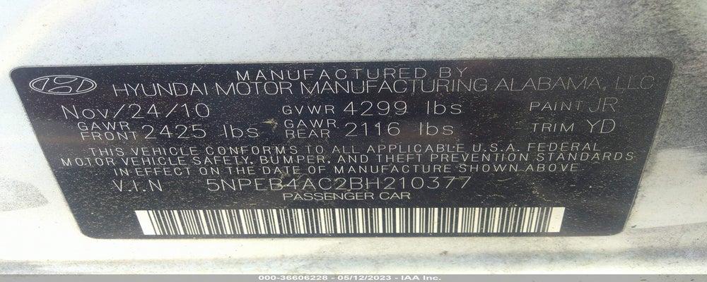 5NPEB4AC2BH210377 2011 HYUNDAI SONATA photo no. 9