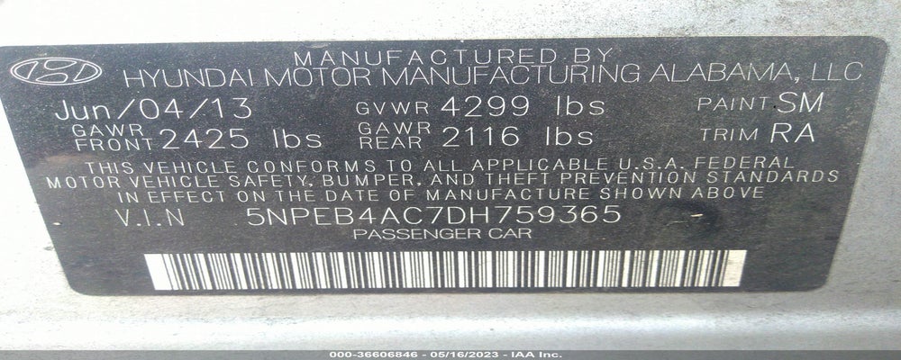 5NPEB4AC7DH759365 2013 HYUNDAI SONATA photo no. 9