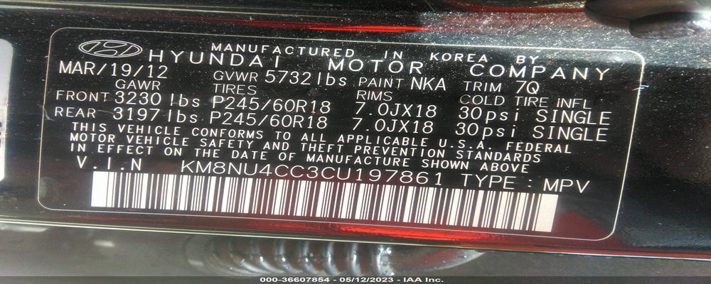 KM8NU4CC3CU197861 2012 HYUNDAI VERACRUZ photo no. 9