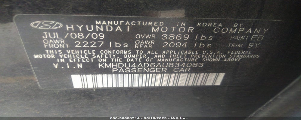 KMHDU4AD6AU834083 2010 HYUNDAI ELANTRA photo no. 9