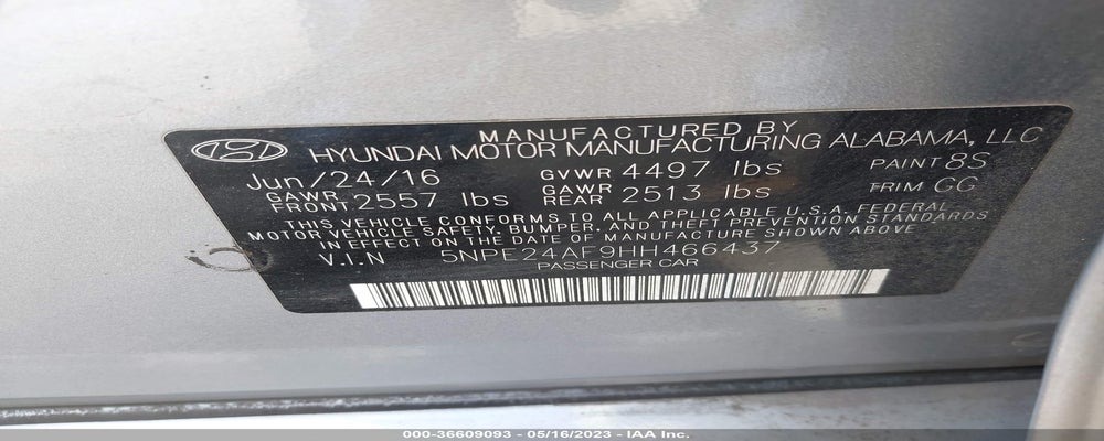 5NPE24AF9HH466437 2017 HYUNDAI SONATA photo no. 9