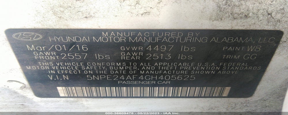 5NPE24AF4GH405625 2016 HYUNDAI SONATA photo no. 9